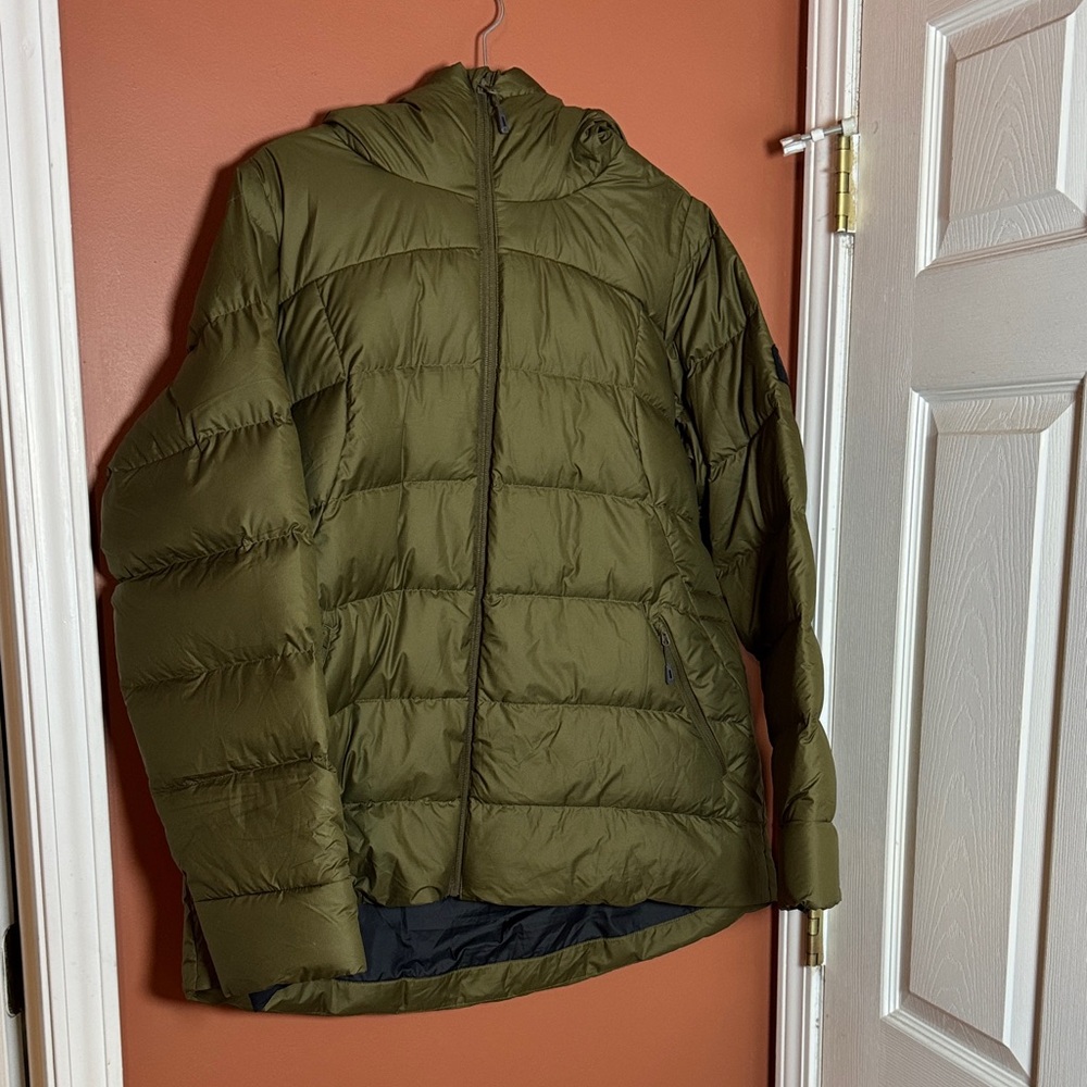 Outdoor Research Olive Green Hooded Puffer Jacket